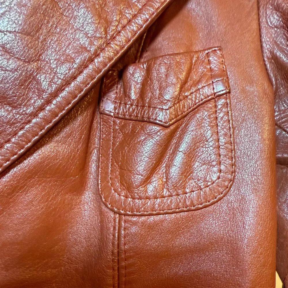 Authentic Original Vintage Style Rust Orange Leather Blazer Jacket - Picture 5 of 15